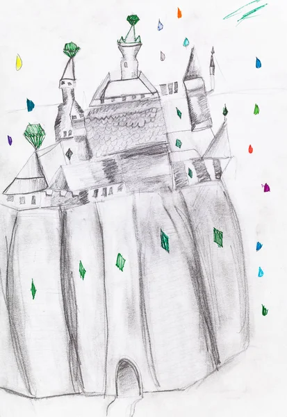 Castillo de hadas en la mano de roca dibujado por lápices — Foto de Stock