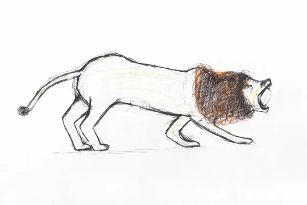 Kalemile kahverengi yele ile kükreyen aslan — Stok fotoğraf