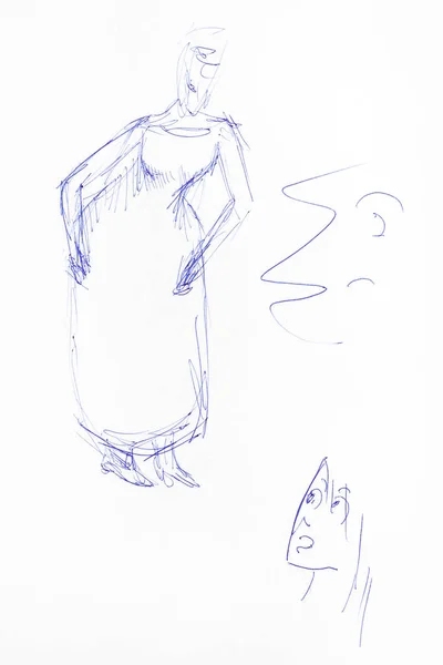 sketch of grandmother figure and surprised face