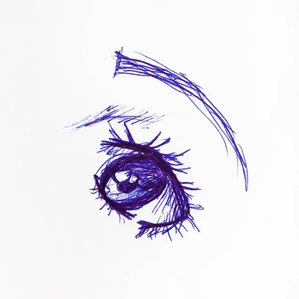 Boceto de ojo humano dibujado por tinta azul — Foto de Stock