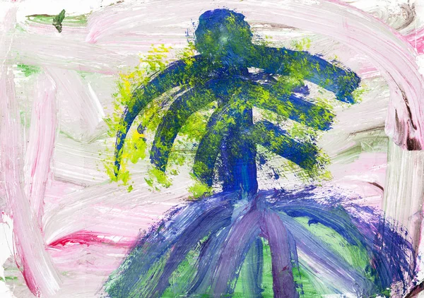Mavi palmiye ağacı ile soyut pembe manzara — Stok fotoğraf