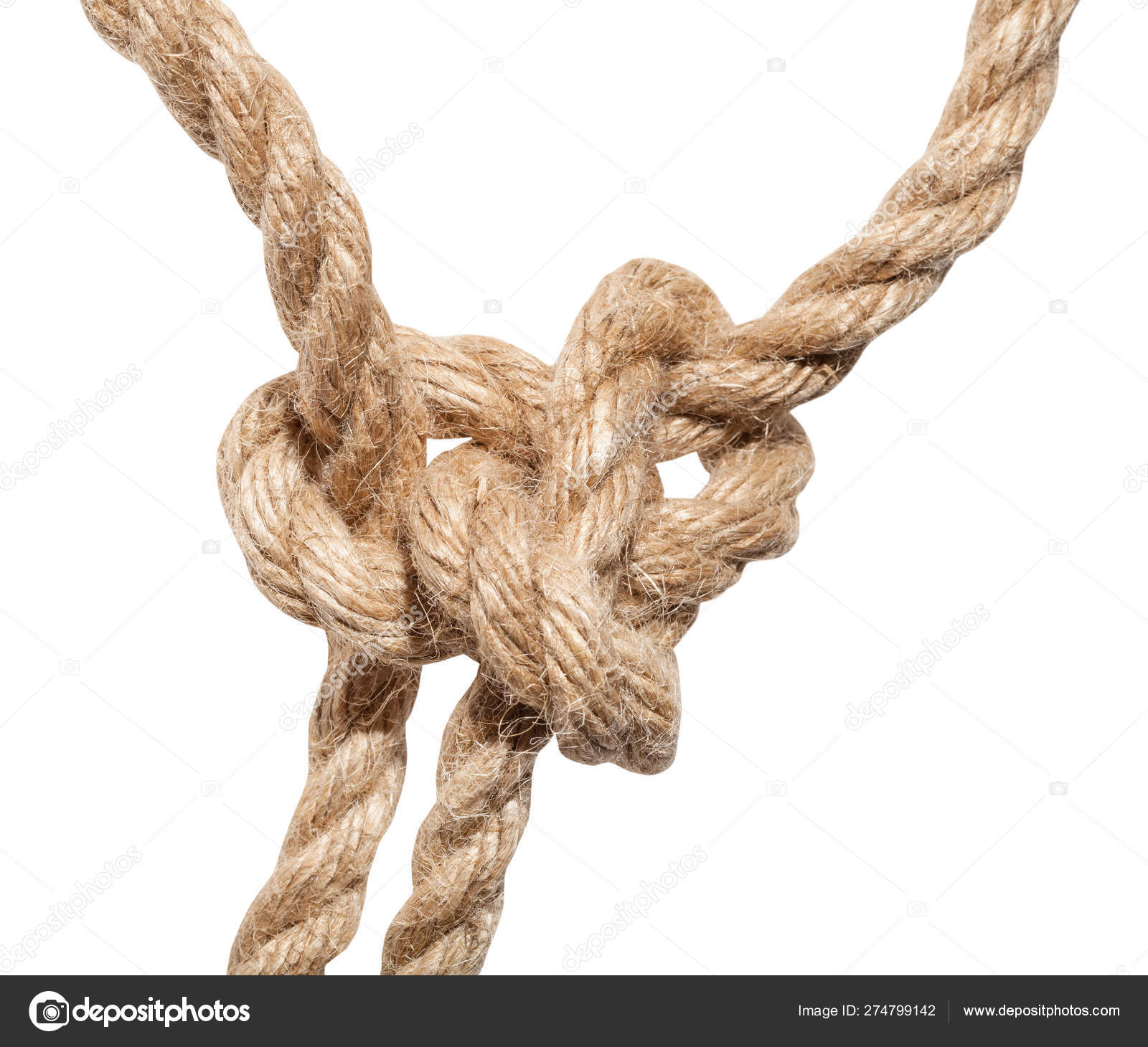 Running bowline knot close up on thick jute rope — Stock Photo