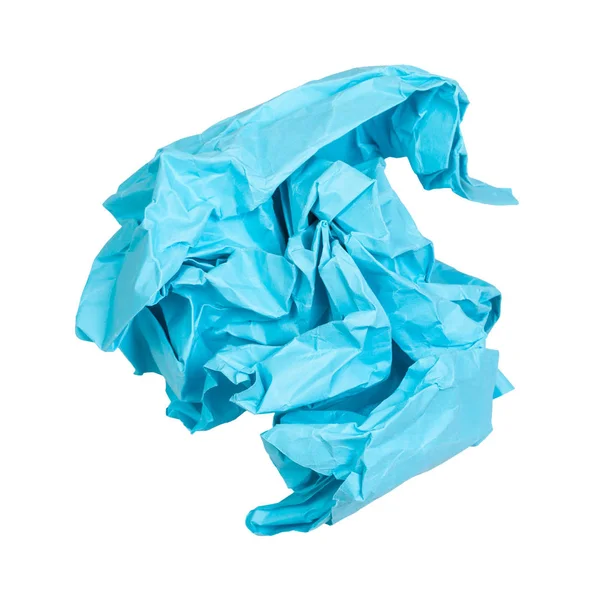 Boule de papier bleu froissé isolé sur blanc — Photo