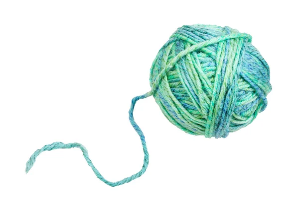 Skein of green ish blue yarn with unwound tail — стоковое фото