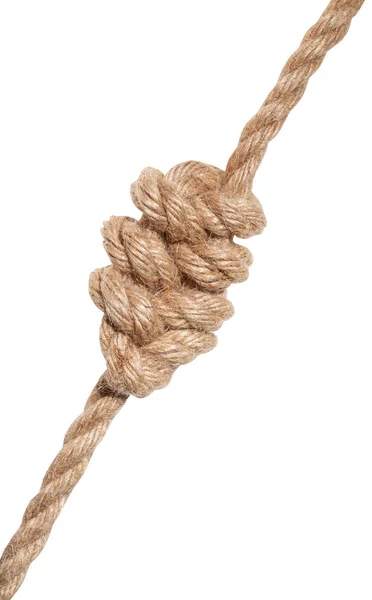 Meerdere figuur-acht knoop gebonden op dik jute touw — Stockfoto