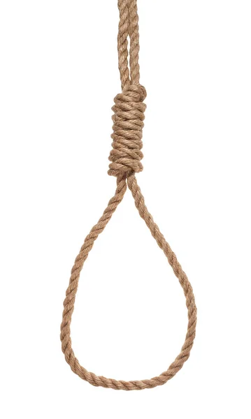 Een andere kant van hangman's knoop vastgebonden op jute touw — Stockfoto