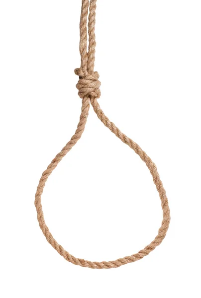 Slip noose with scaffold knot tied on jute rope — Stock Photo, Image