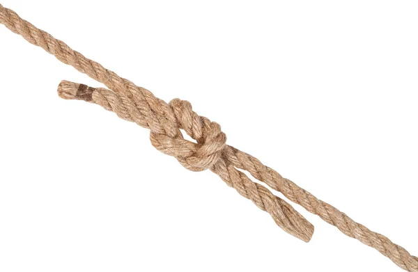 Reef Knot het verbinden van twee touwen geïsoleerd op wit — Stockfoto