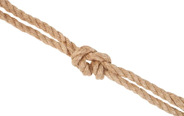 De knoop van de chirurg het verbinden van twee touwen geïsoleerd — Stockfoto