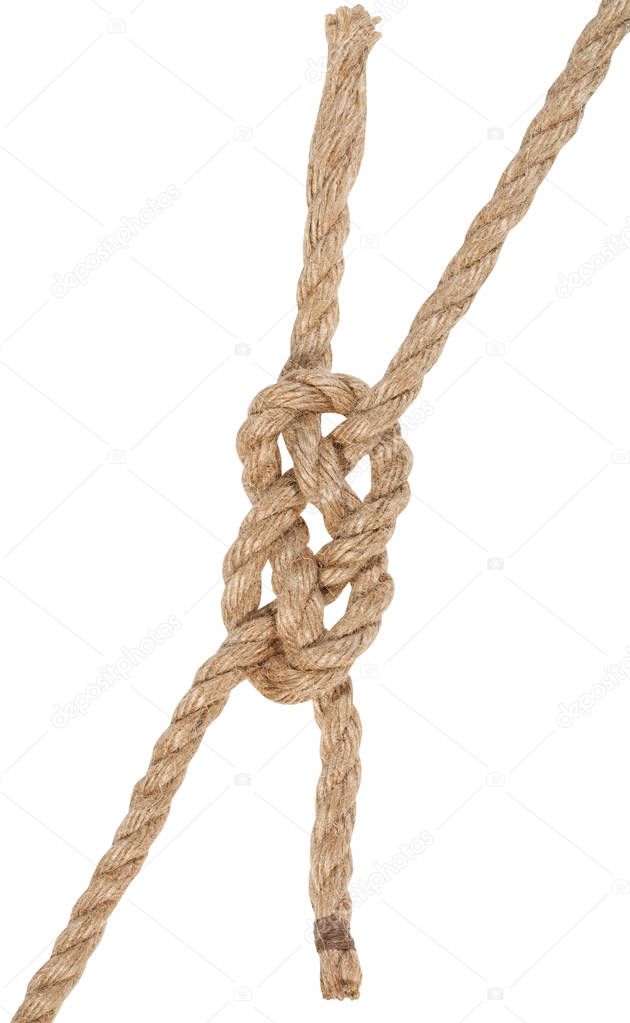 carrick bend knot joining two ropes isolated