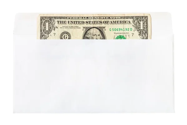 Single united states one-dollar bill in envelope — Stock Photo, Image