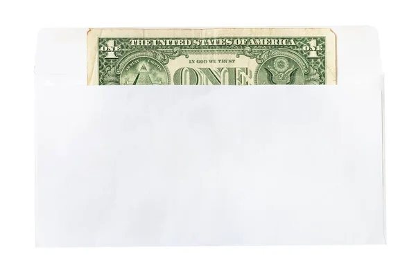 One united states one-dollar bill in mail envelope — Stock Photo, Image