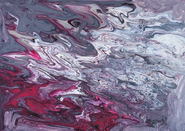 red and silver picture in fluid acrylic technique