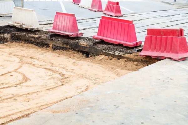 Αποσυναρμολογημένο δρόμο τραμ σε διασταύρωση — Φωτογραφία Αρχείου