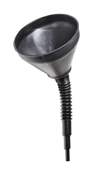 Black plastic funnel with bended spout isolated — Stock Photo, Image