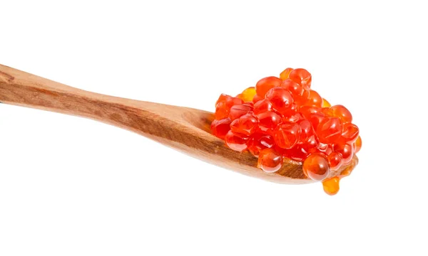 Little wooden spoon with salted russian red caviar — Stock Photo, Image
