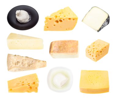 set from various cheeses isolated on white clipart