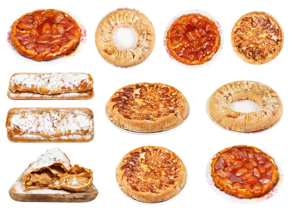 Collection of various apple pies isolated on white — Stock Photo, Image