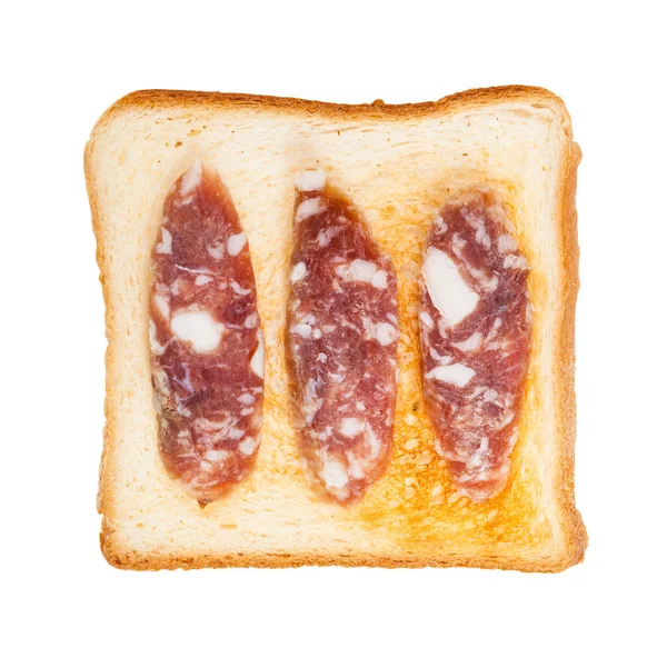 Open sandwich with toast and cured sausage — Stock Photo, Image