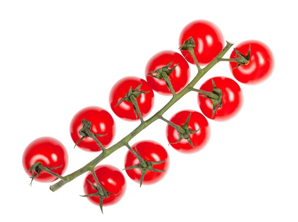 Ovanifrån av kvist av röda körsbärstomater isolerade — Stockfoto