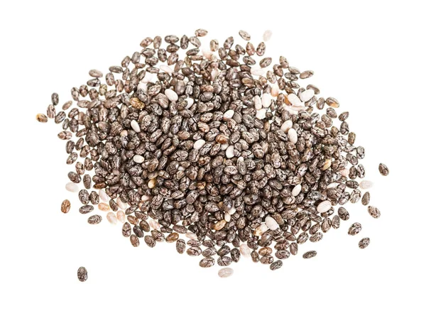 Vista superior da pilha de sementes de Chia isoladas em branco — Fotografia de Stock