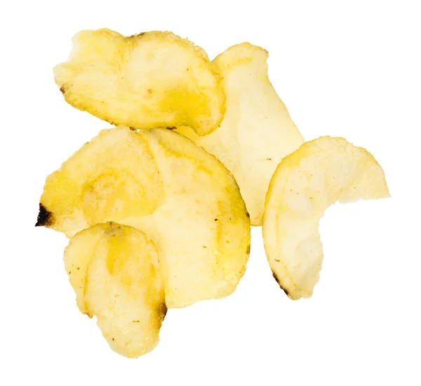 Several salty potato chips isolated on white — Stock Photo, Image