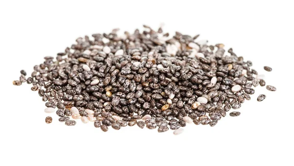 Pilha de sementes de chia no fundo branco — Fotografia de Stock