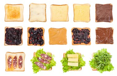 tost ekmeği üzerine çeşitli açık sandviçizole