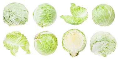 çeşitli yaprakları ve beyaz lahana kafaları izole