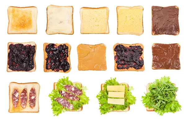 구운 빵에 다양한 오픈 샌드위치 고립 — 스톡 사진