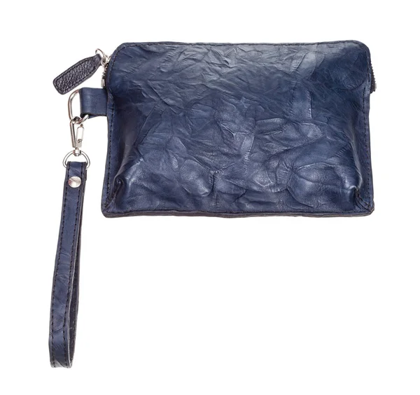 Sac pochette en cuir bleu isolé sur blanc — Photo