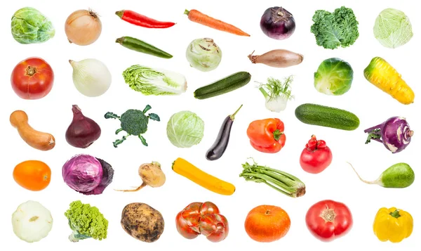 Mengatur berbagai sayuran matang segar yang terisolasi — Stok Foto