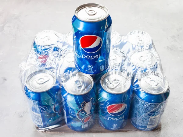 Moskva Rusko Června 2020 Uzavřená Plechovka Pepsi Logem Ligy Mistrů — Stock fotografie