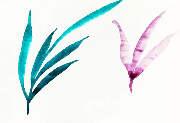 Suibokuga 스타일의 텍스처 종이에 잉크로 손으로 나뭇잎 스케치 — 스톡 사진