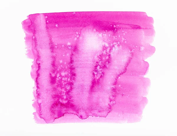 白の質感の紙に水彩絵具で手をペイント汚れや塗料スプラッシュと抽象的な塗装ピンクの正方形 — ストック写真