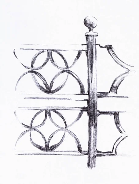 Sketch Decorated Iron Fence Hand Drawn Black Pencil White Paper — Stock Photo, Image