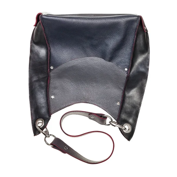 Handgefertigte Graue Lederhandtasche Mit Großer Tasche Und Roten Rändern Auf — Stockfoto