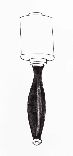 皮革手工制作的尼龙锤 用黑色笔画在白纸上 — 图库照片