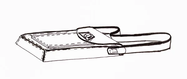 Δερμάτινη Τσάντα Ταμπλέτα Χειροποίητη Από Μαύρο Μαρκαδόρο Λευκό Χαρτί — Φωτογραφία Αρχείου