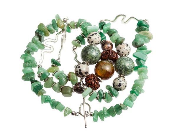 Collier Confectionné Main Partir Pierres Précieuses Aventurine Vert Trébuché Boule — Photo