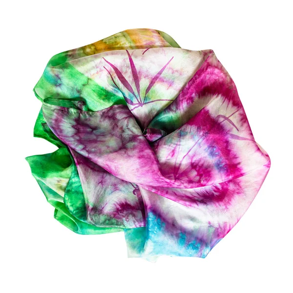Kreukelige Kleurrijke Batik Zijden Sjaal Geïsoleerd Witte Achtergrond — Stockfoto