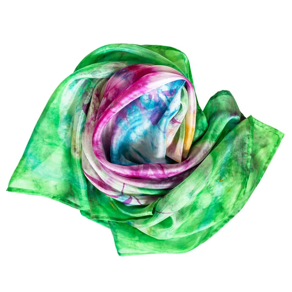 Wrapped Multicolored Batik Silk Scarf Isolated White Background — Stock Photo, Image