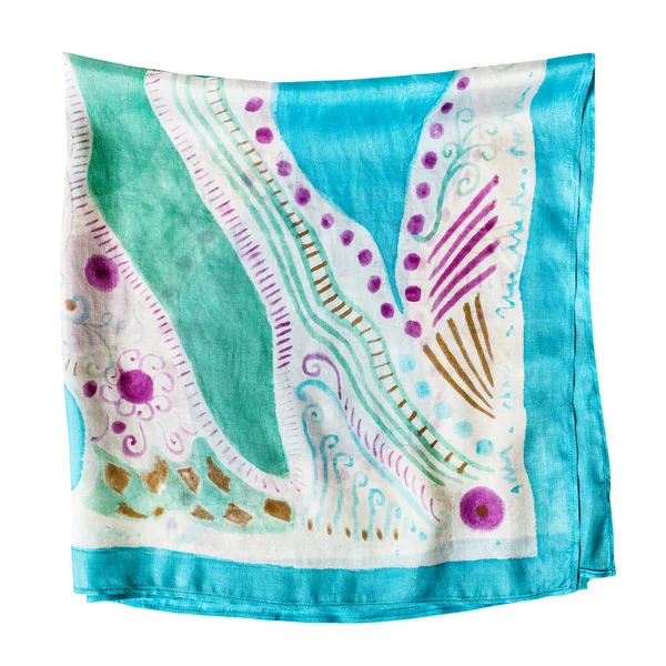 Wrapped Blue Green Purple Handpainted Silk Scarf Abstract Pattern Isolated — Stock Photo, Image