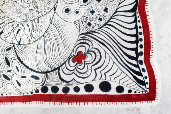 手绘丝巾的细节 丝织物上抽象饰物的一部分 — 图库照片