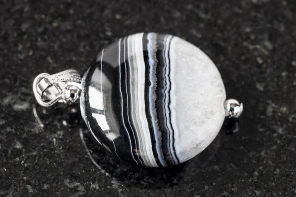 Pendant Striped Agate Gemstone Black Granite Background — Stock Photo, Image