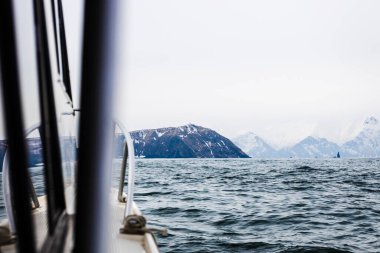 Avacha Körfezi 'ndeki Pasifik Okyanusu kıyısı ilkbahar günü Petropavlovsk-Kamçatsky şehri, Kamçatka Krai, Rusya