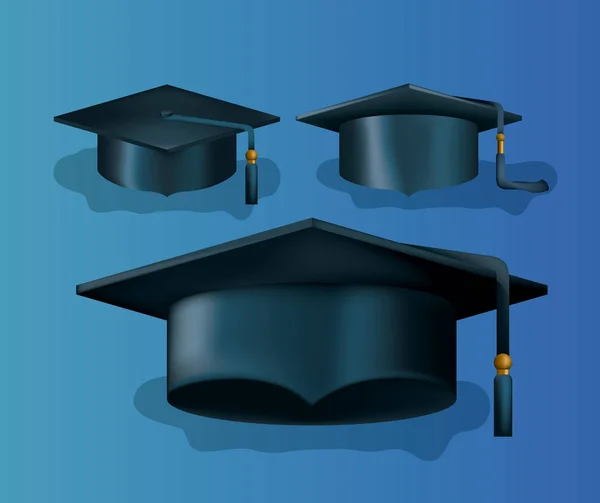 Tarjeta de graduación con sombreros — Vector de stock