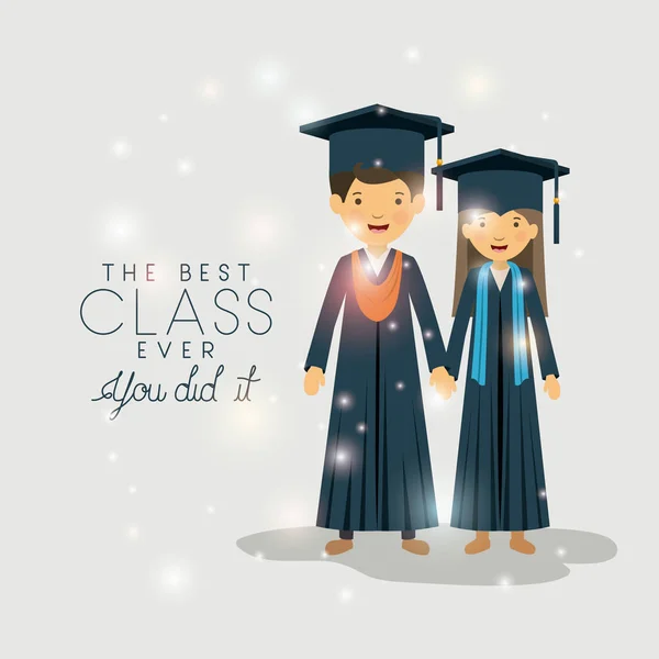Casal de graduados classe dos personagens do ano — Vetor de Stock