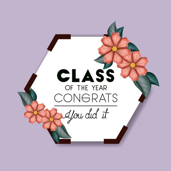 Clase del año marco hexagonal y floral — Vector de stock