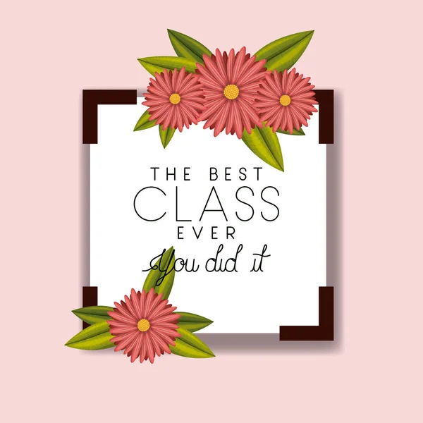 Clase del año marco cuadrado y floral — Vector de stock